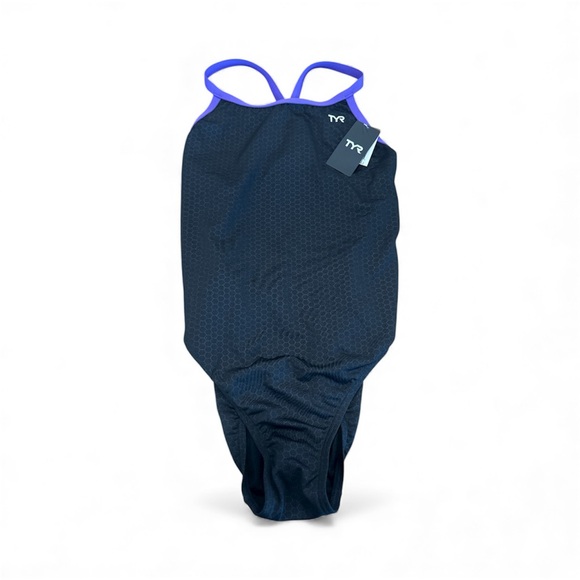 NWT TYR Women’s Hexa Diamond print One Piece Swimsuit - Black with Purple - 38 - Picture 1 of 4